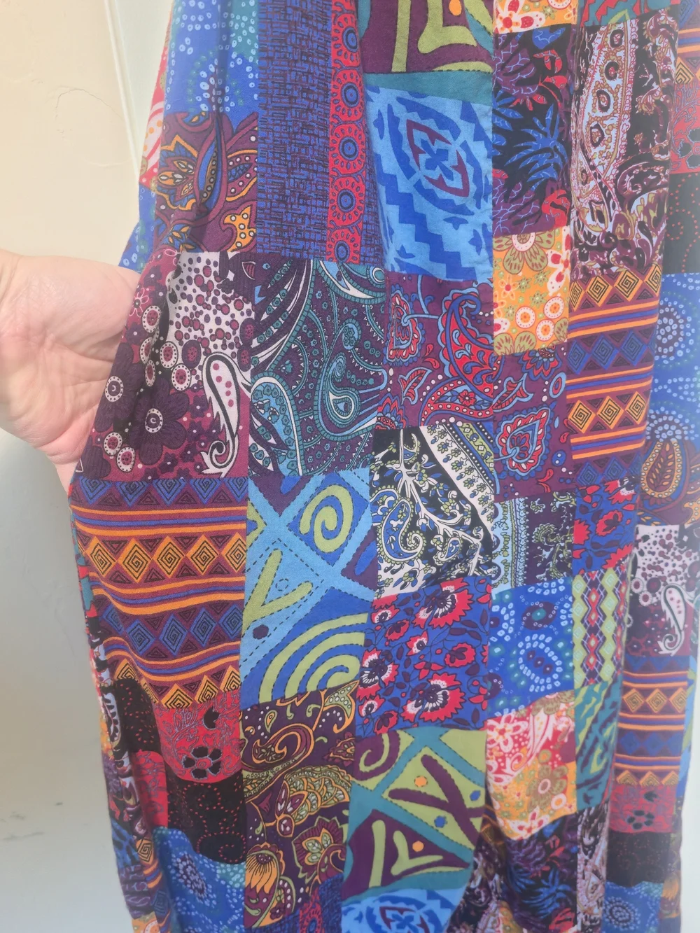 Boho Patchwork Overalls Wide Leg Jumpsuit Colorful Pockets Festival Hippie Med